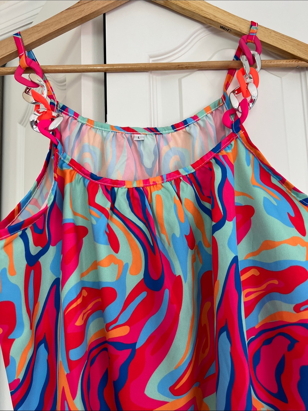 Bright Multi-Color Swirl Tank Top - Pink/Blue/Teal